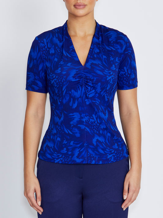 Cora Indigo Abstract Print Jersey Top