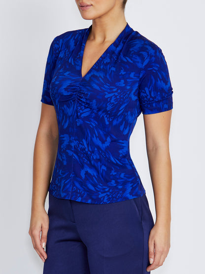 Cora Indigo Abstract Print Jersey Top
