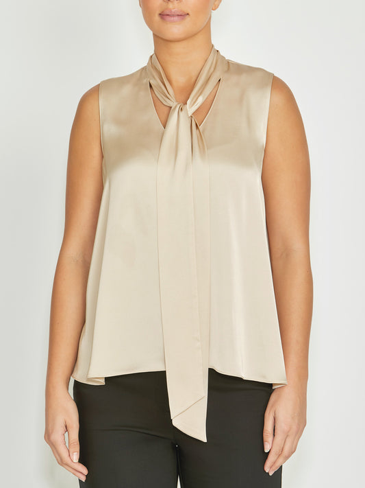 Women's Satin Bow Top in Beige | Chelsea