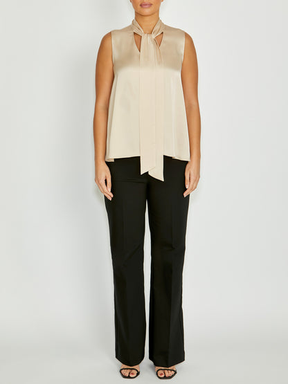 Women's Satin Bow Top in Beige | Chelsea