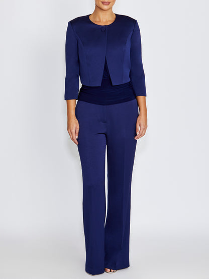 Jackie Navy Satin Cropped Jacket