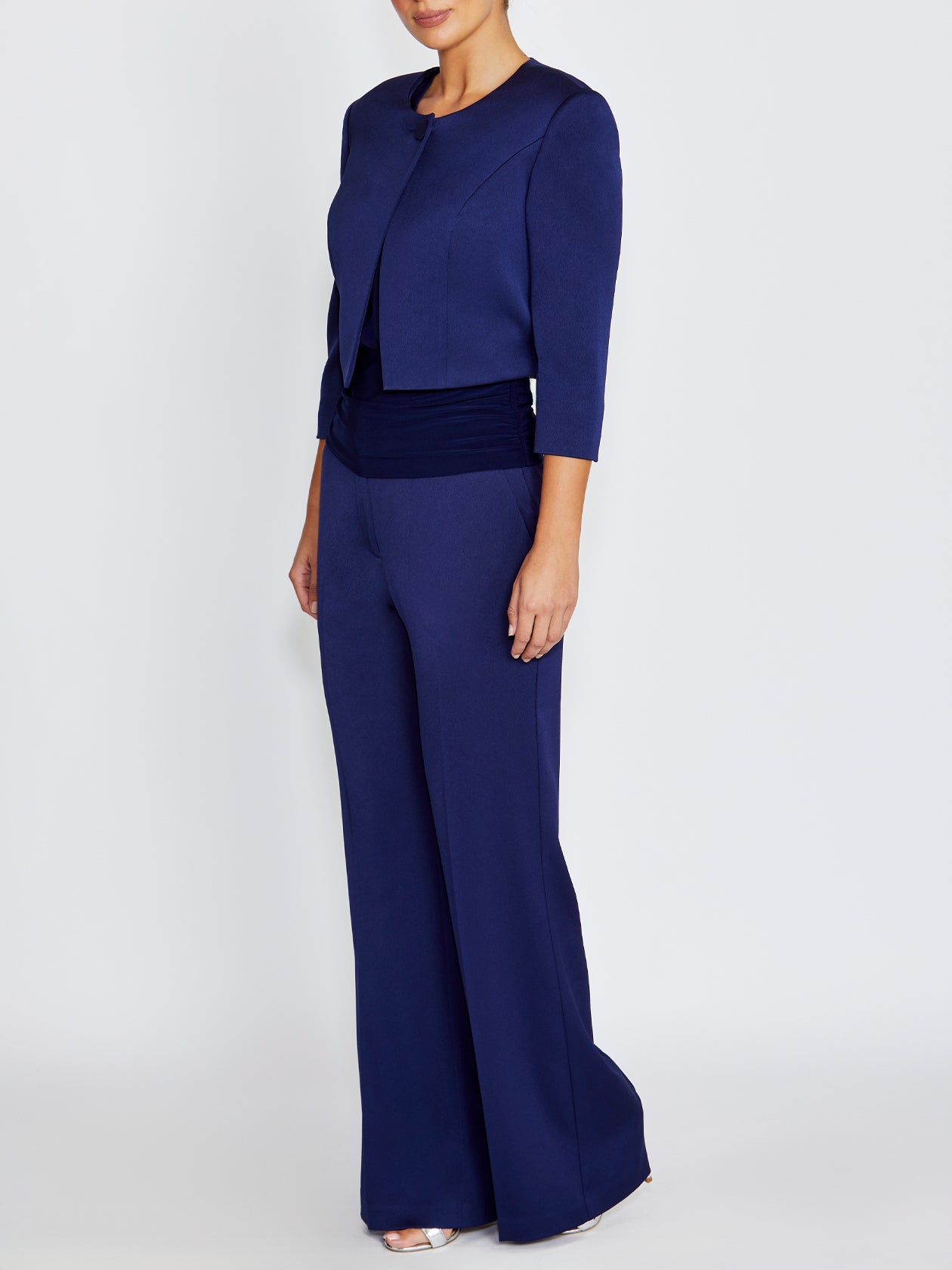 Jackie Navy Satin Cropped Jacket