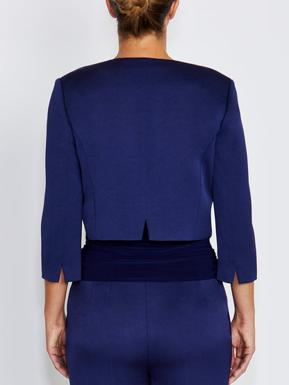 Jackie Navy Satin Cropped Jacket