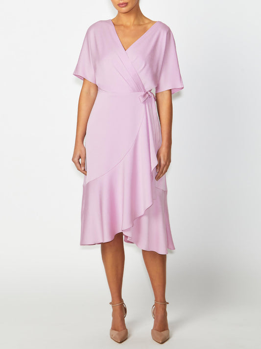 Women's Satin Wrap Dress in Purple | Paris