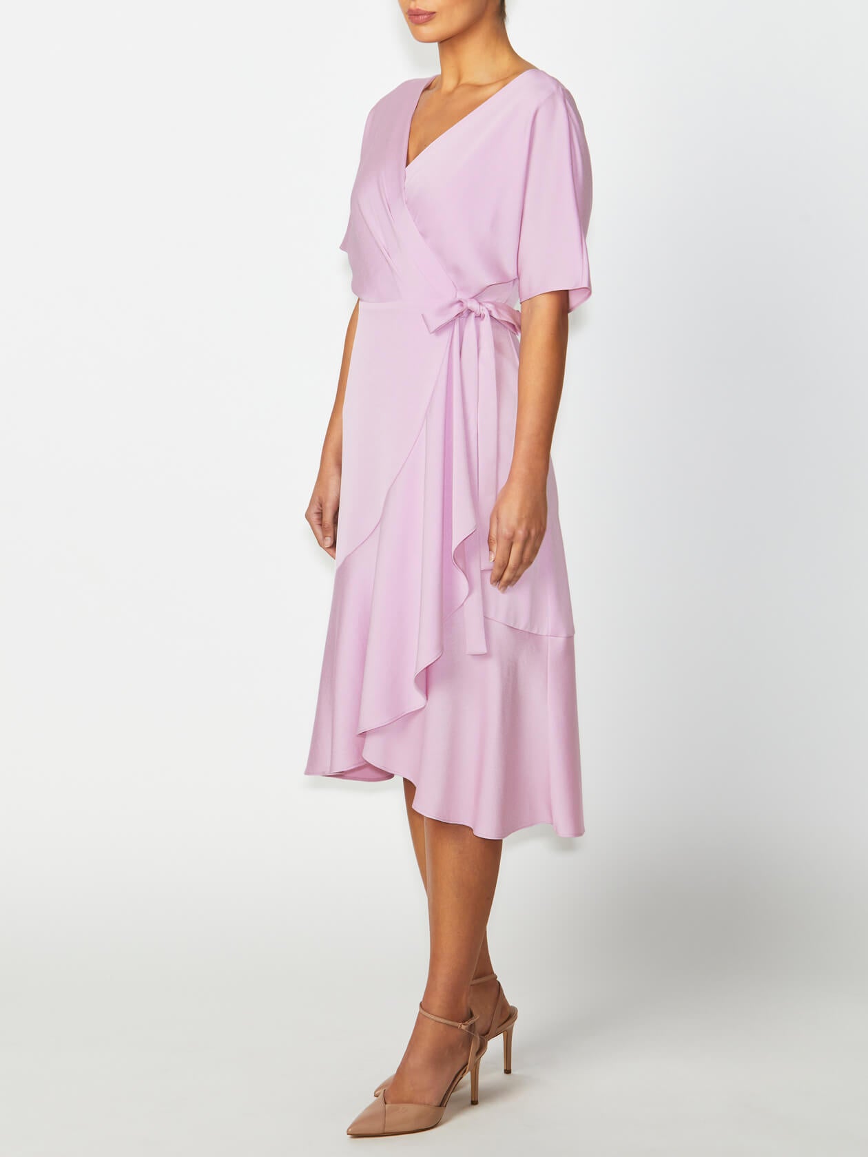 Women's Satin Wrap Dress in Purple | Paris