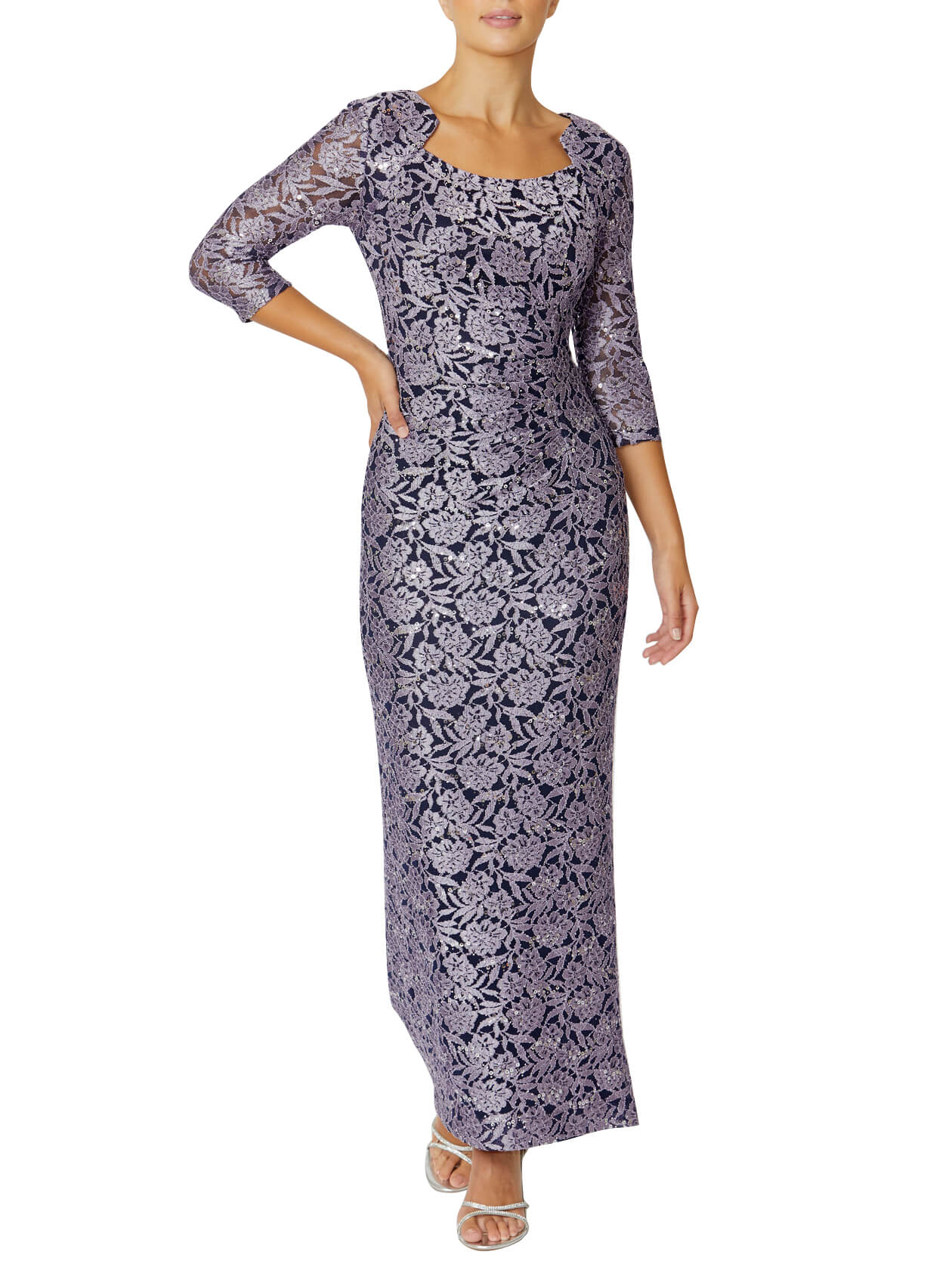 Helena Lilac and Navy Stretch Lace Gown