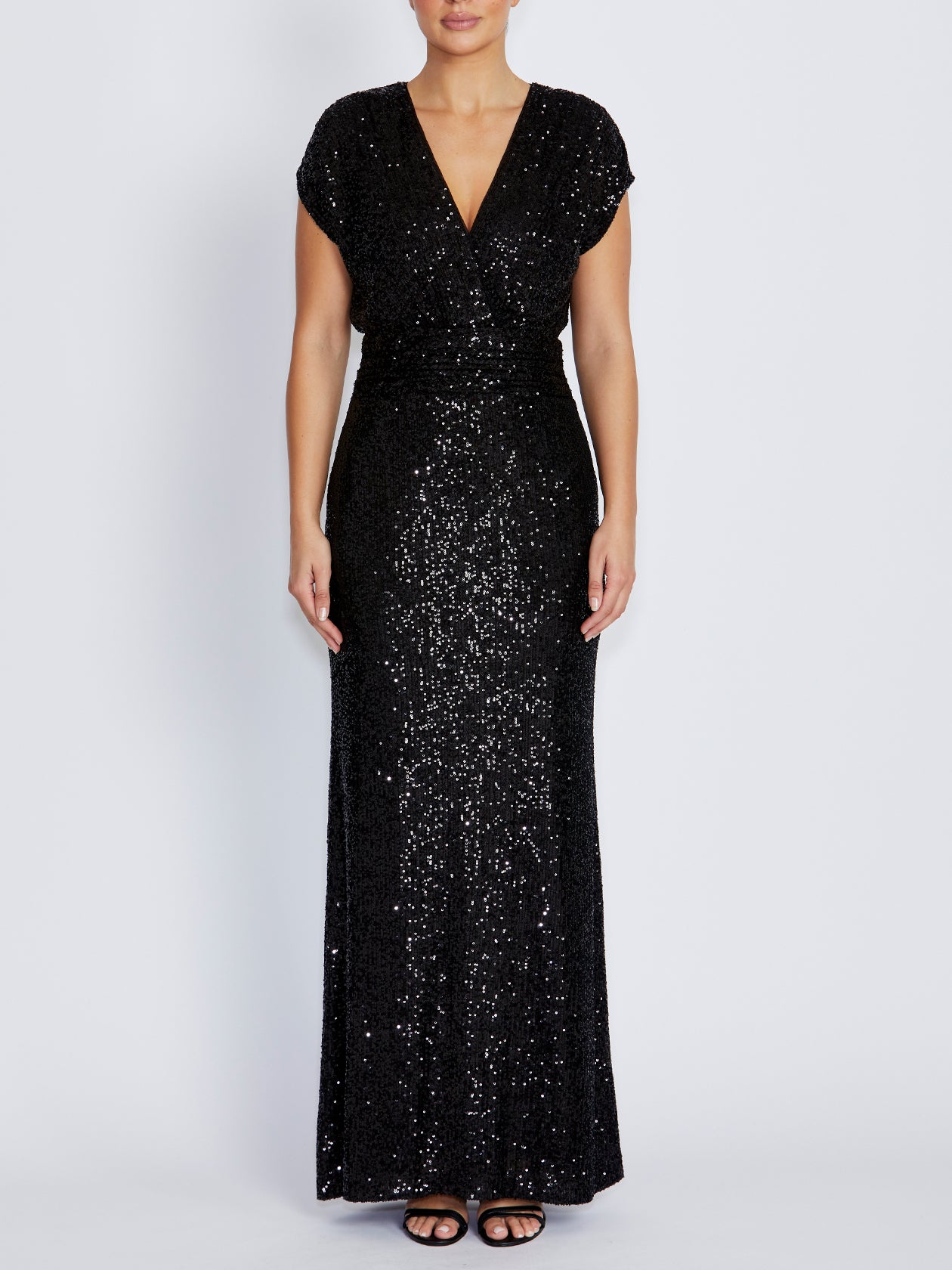 Calista Black Stretch Sequin Gown