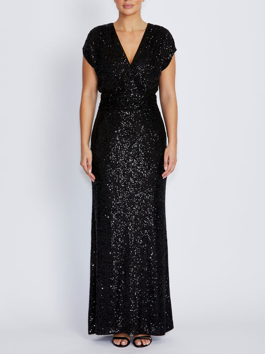 Calista Black Stretch Sequin Gown