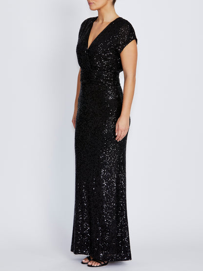 Calista Black Stretch Sequin Gown