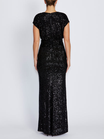 Calista Black Stretch Sequin Gown