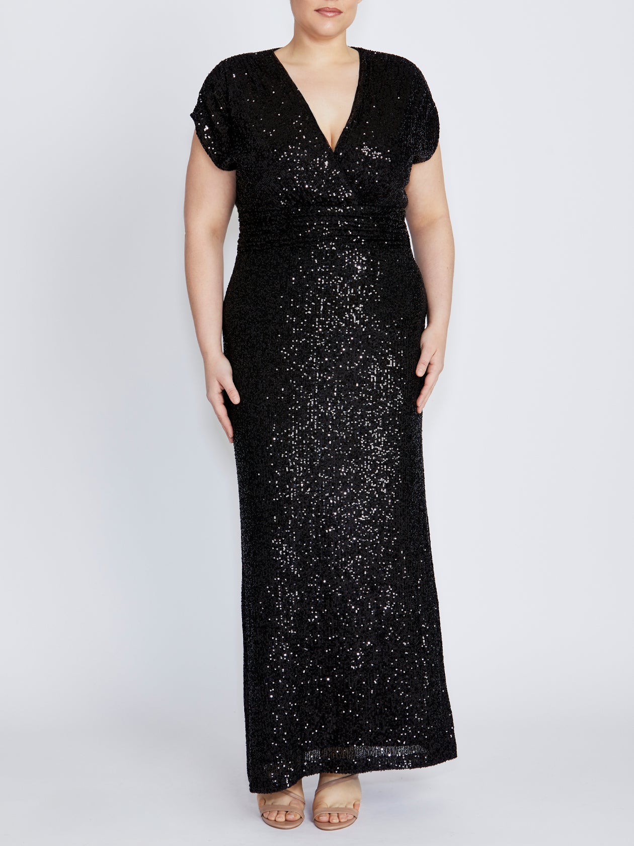 Calista Black Stretch Sequin Gown