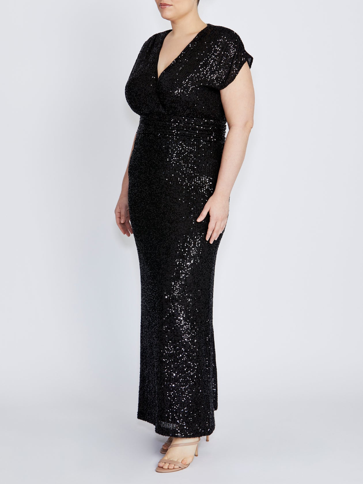 Calista Black Stretch Sequin Gown
