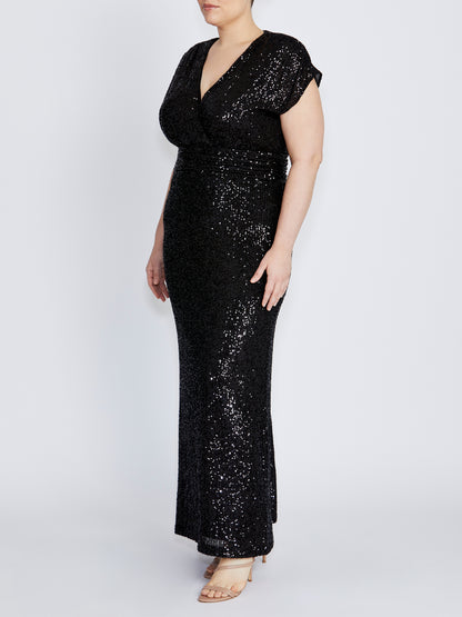 Calista Black Stretch Sequin Gown