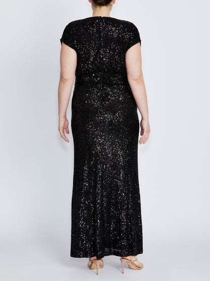 Calista Black Stretch Sequin Gown