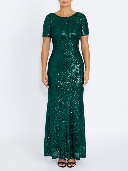 Women's Sequin Floor Length Gown in Green | Claire