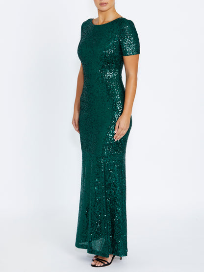 Women's Sequin Floor Length Gown in Green | Claire