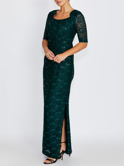 Helena Evergreen Stretch Lace Gown