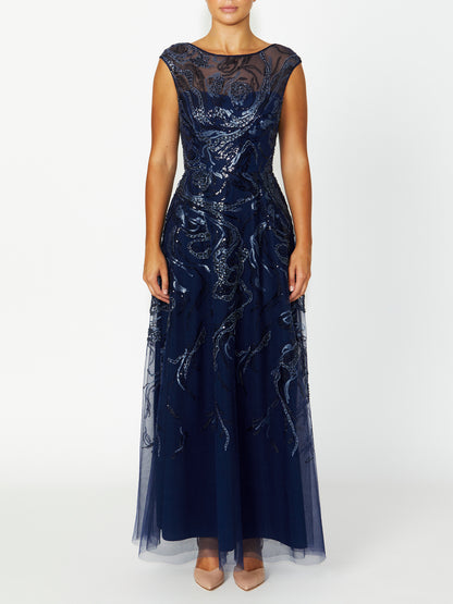 Women's Sequin Floor Length Gown in Navy | Catalina