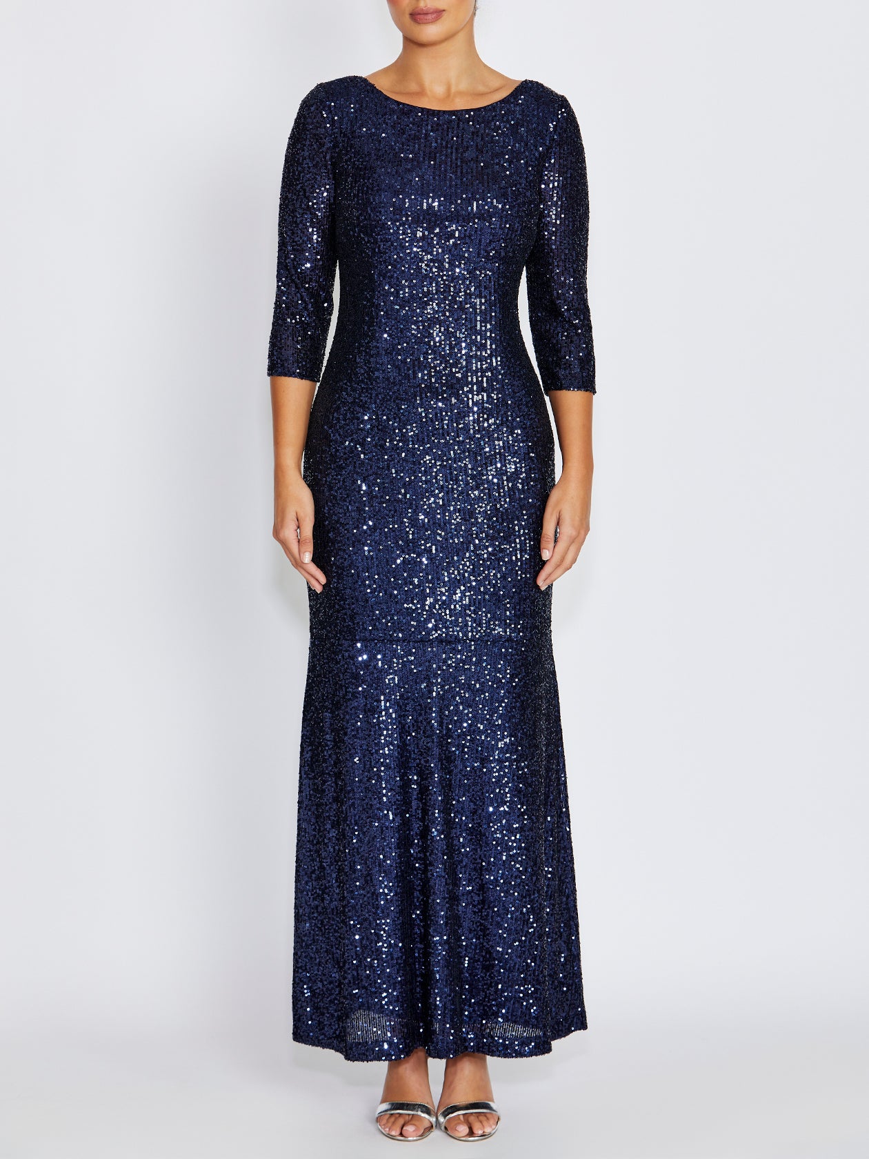 Claire Navy Stretch Sequin Gown
