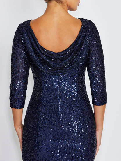 Claire Navy Stretch Sequin Gown
