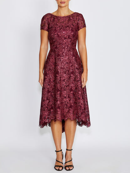 Stellar Wine Sequin Lace Dress