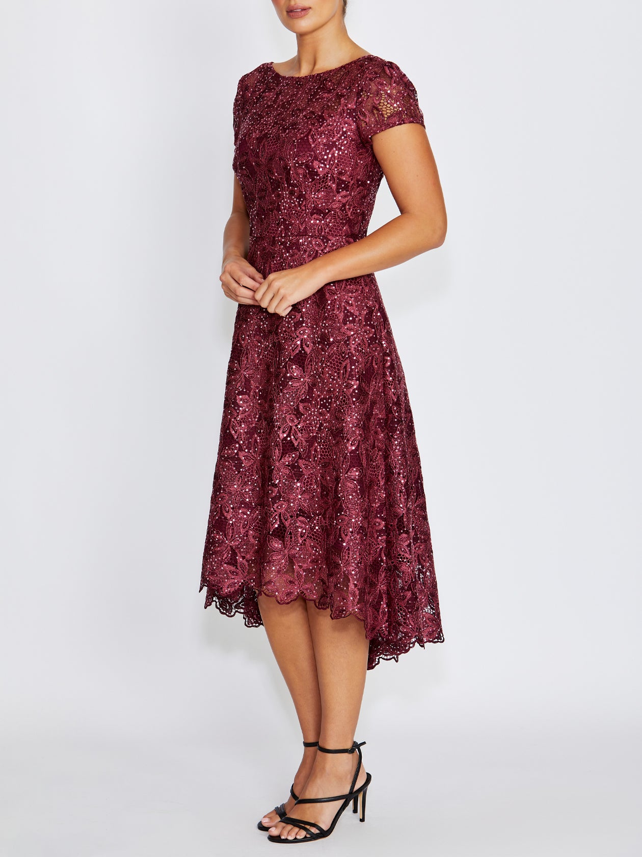 Stellar Wine Sequin Lace Dress