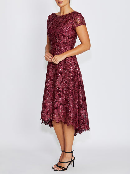 Stellar Wine Sequin Lace Dress