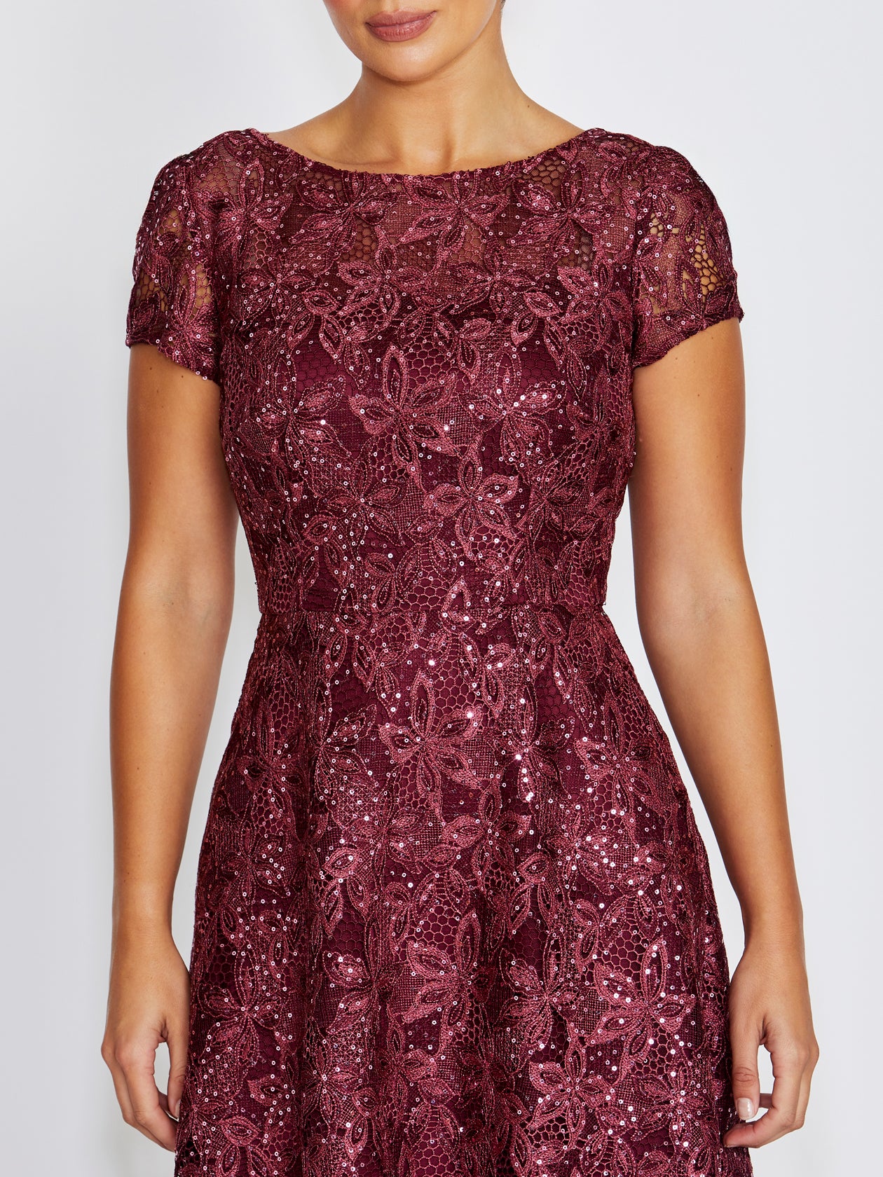 Stellar Wine Sequin Lace Dress