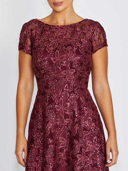Stellar Wine Sequin Lace Dress