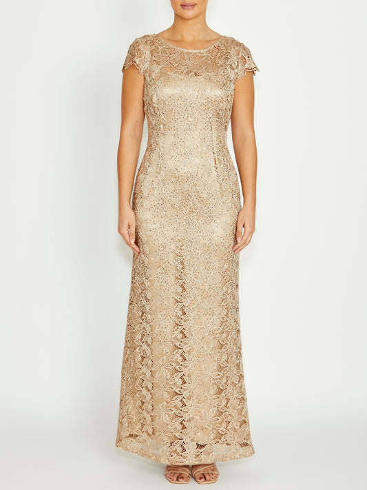 Women's Sequin Lace Floor Length Gown in Beige | Millicent