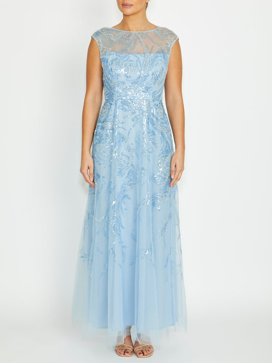 Catalina Sky Blue Sequin Gown