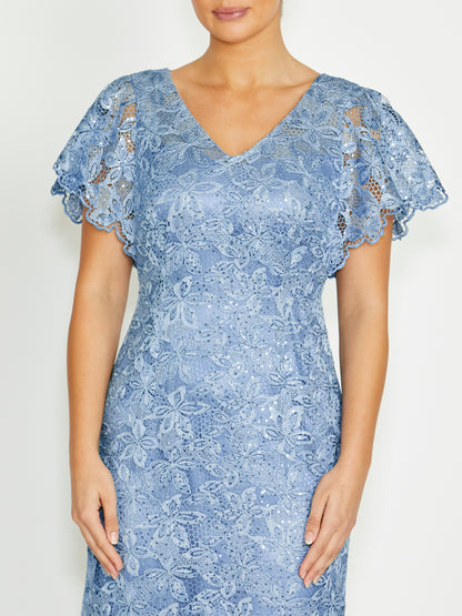 Nya Sky Blue Lace Gown