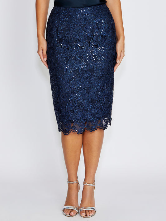 Millicent Navy Sequin Lace Skirt