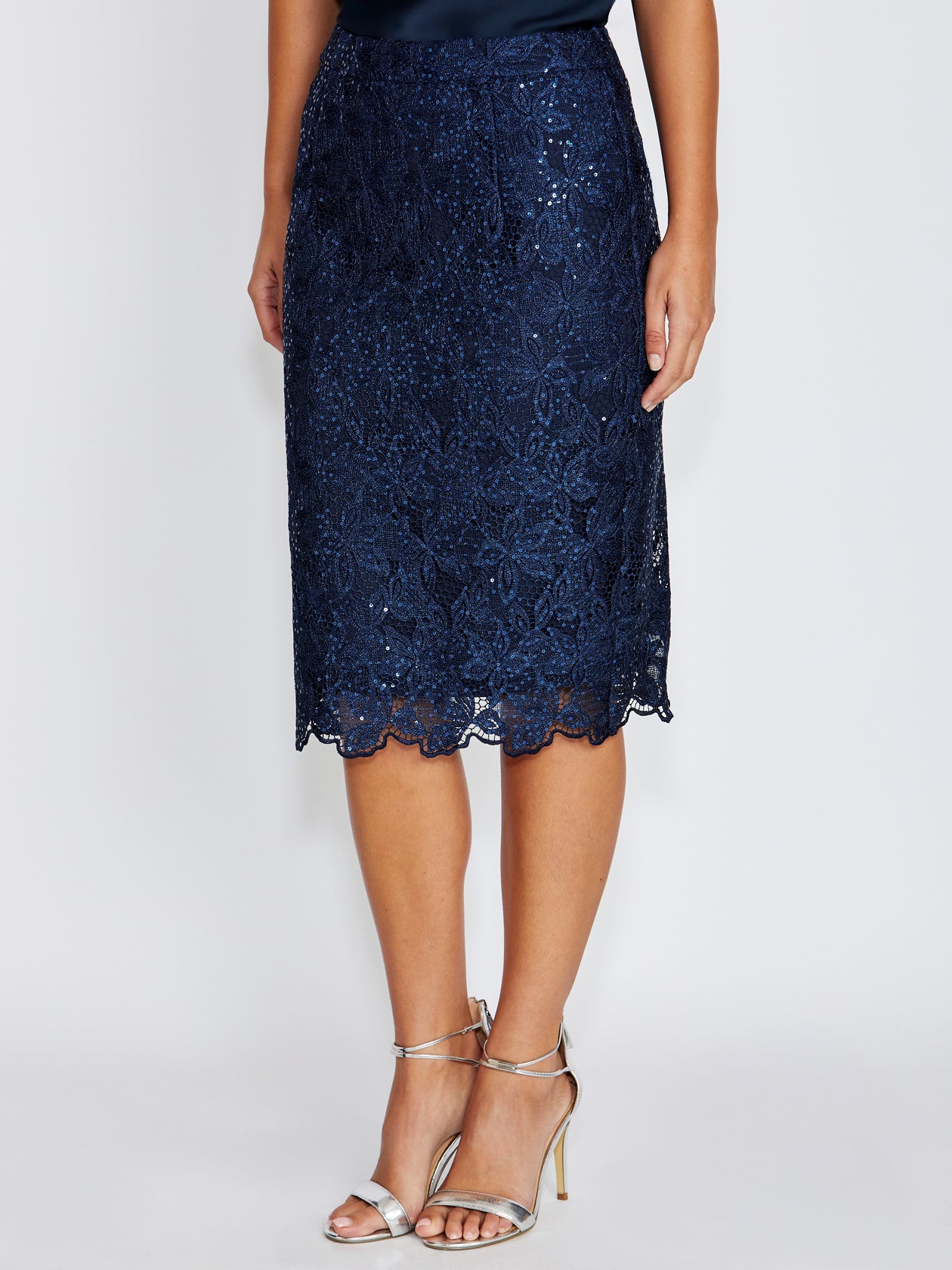 Millicent Navy Sequin Lace Skirt