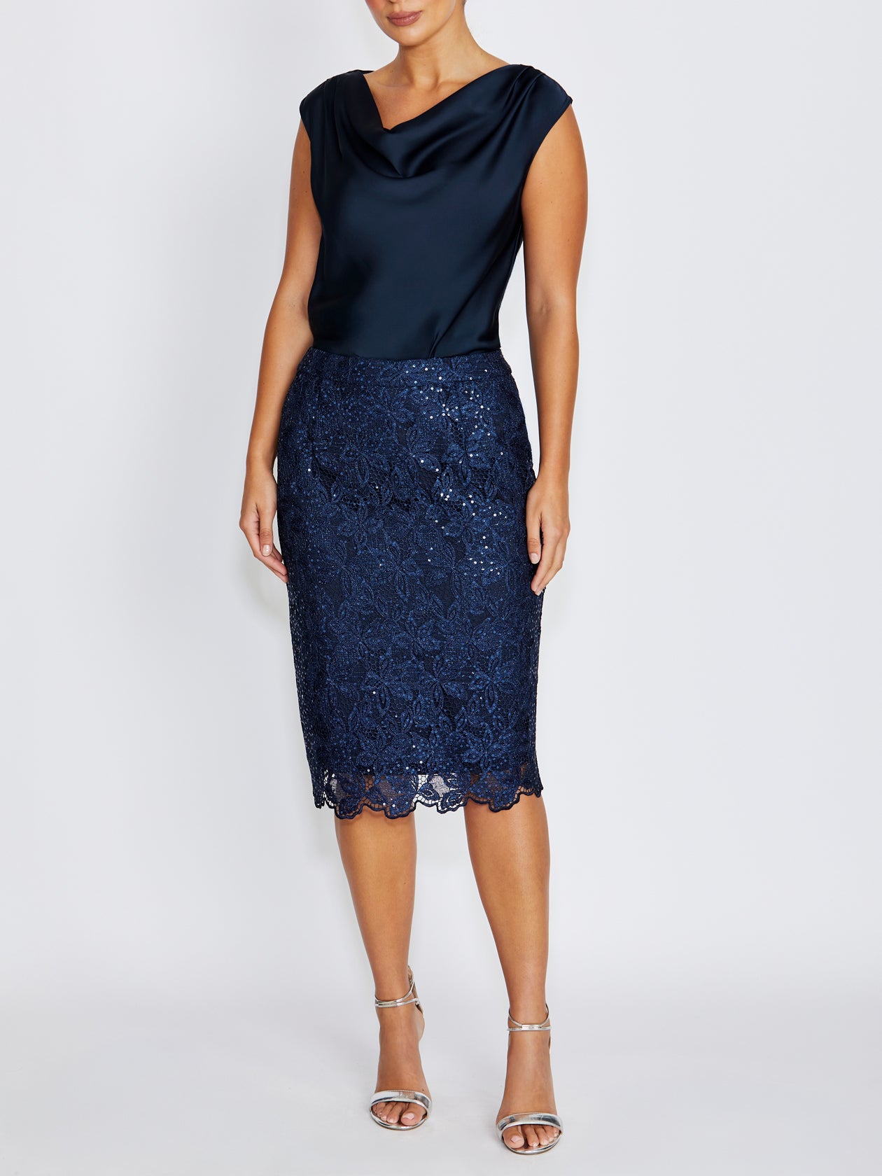Millicent Navy Sequin Lace Skirt