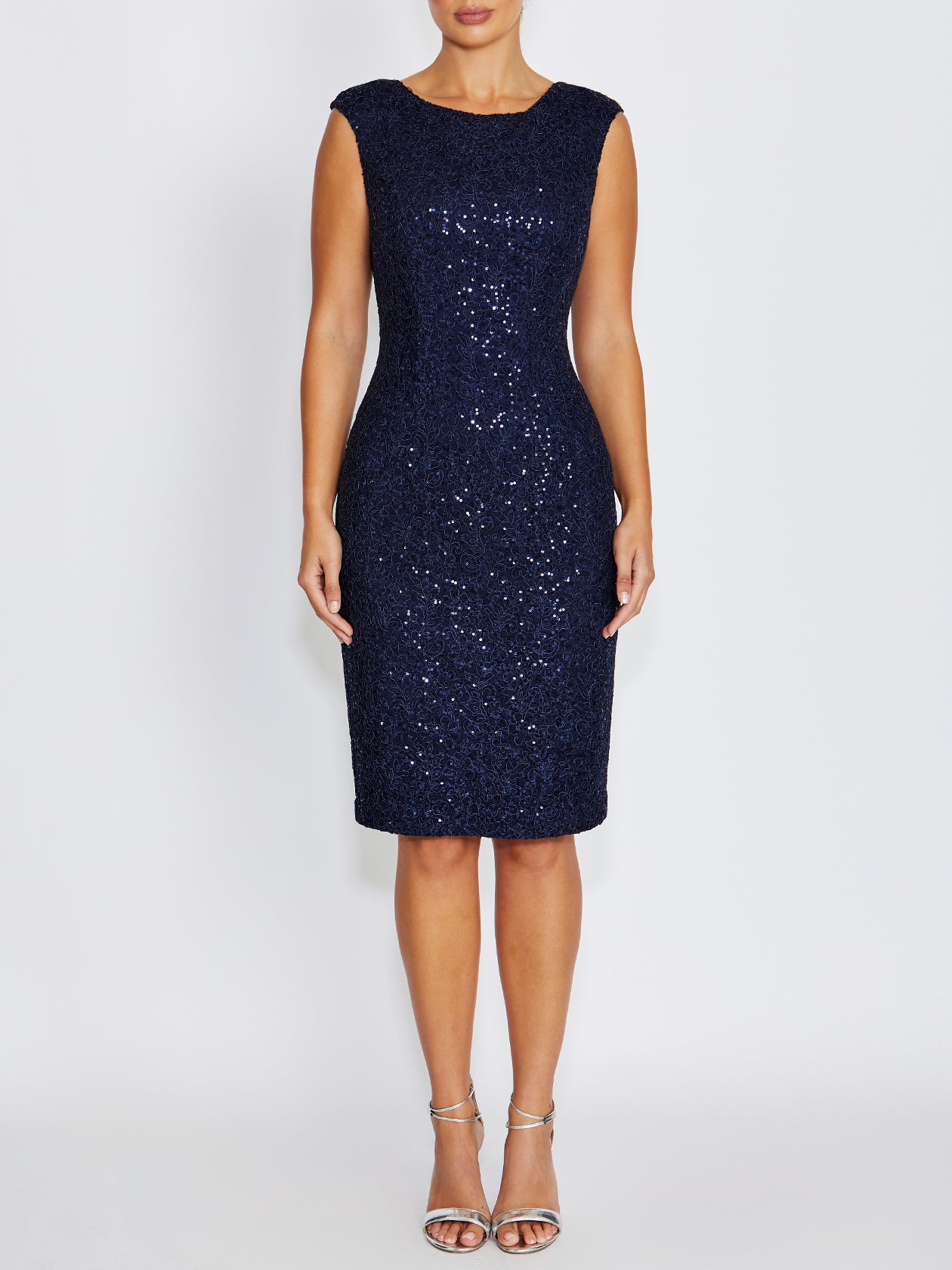 Elizabeth Navy Stretch Corded Lace Dress