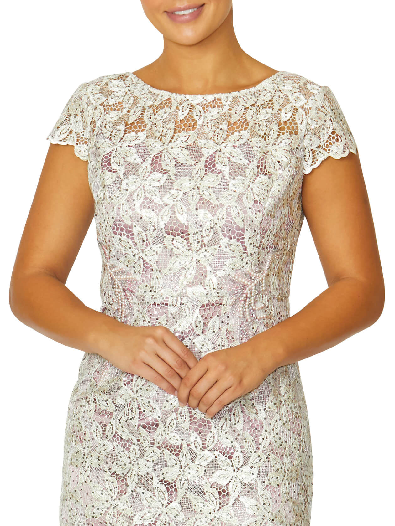 Short Sleeve Sequin Lace Dress