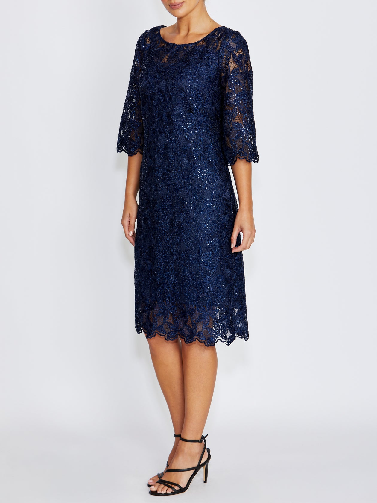 Noa Navy Sequin Lace Dress