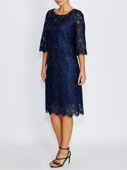 Noa Navy Sequin Lace Dress
