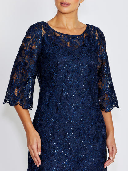 Noa Navy Sequin Lace Dress