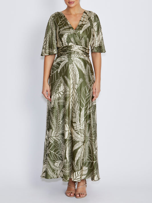 Elena Palm Print Maxi Dress
