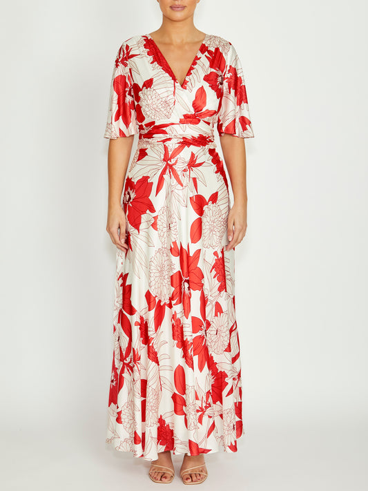 Women's Silk Floor Length Gown in Red | Elena