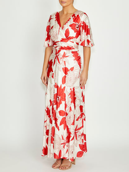 Women's Silk Floor Length Gown in Red | Elena