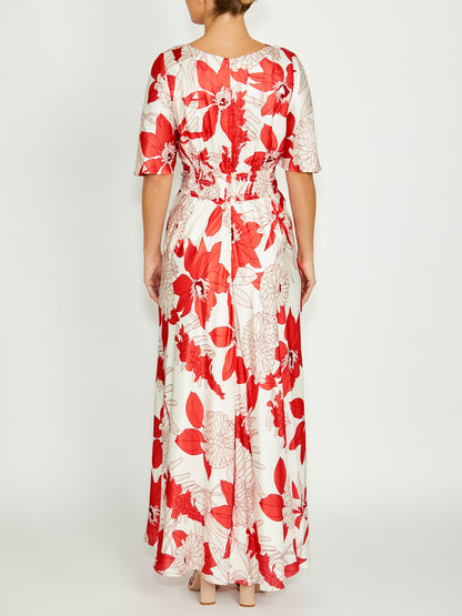 Women's Silk Floor Length Gown in Red | Elena
