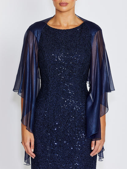 Fortuna Navy Metallic Silk Shrug