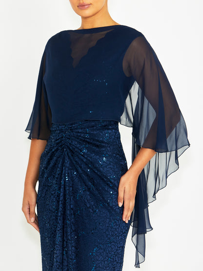 shrug for navy blue dress Short Sleeve Navy Blue Shrug Cardigan 1pc Women'S Ruffle Chiffon Shrug Short Sleeve Open Front Sheer Bolero Cardigan For Evening Dress Summer Casual