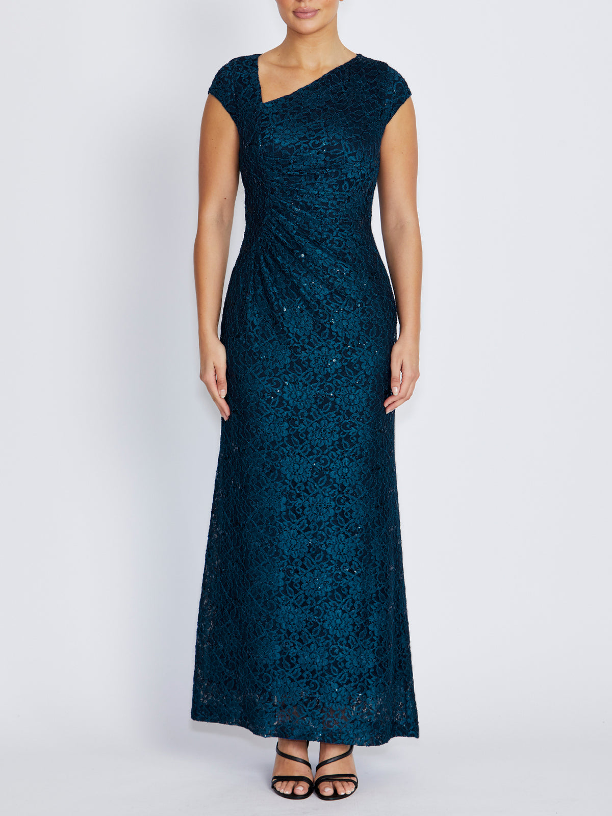 Leighton Deep Teal Stretch Lace Gown