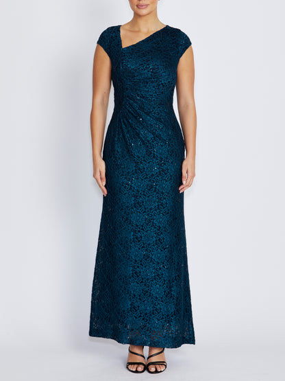 Leighton Deep Teal Stretch Lace Gown
