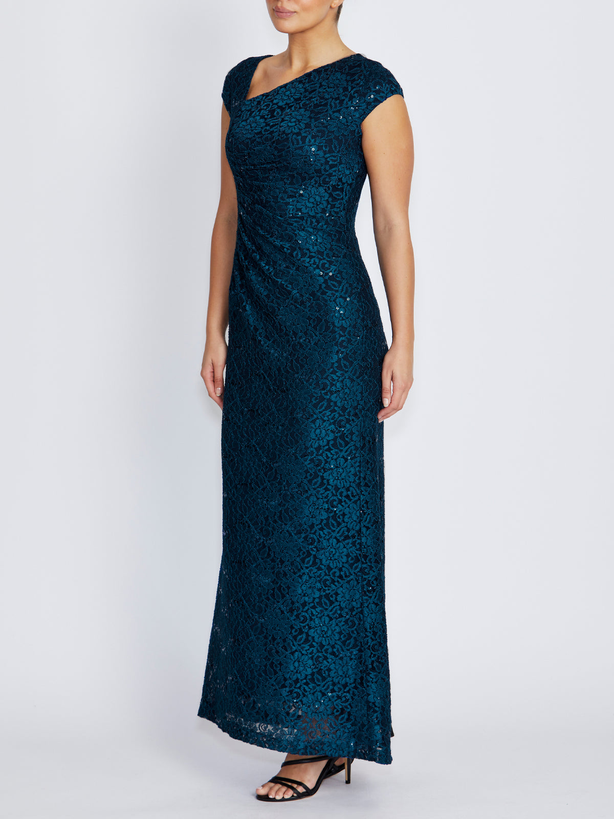 Leighton Deep Teal Stretch Lace Gown