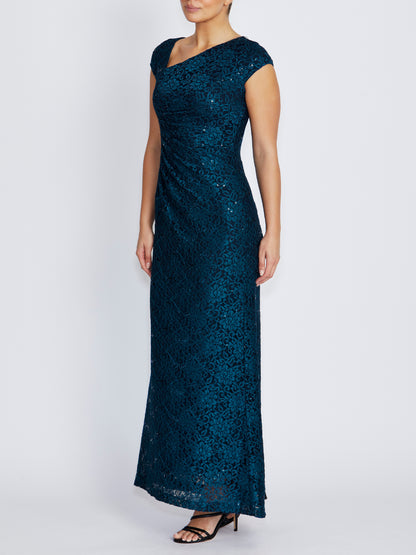 Leighton Deep Teal Stretch Lace Gown